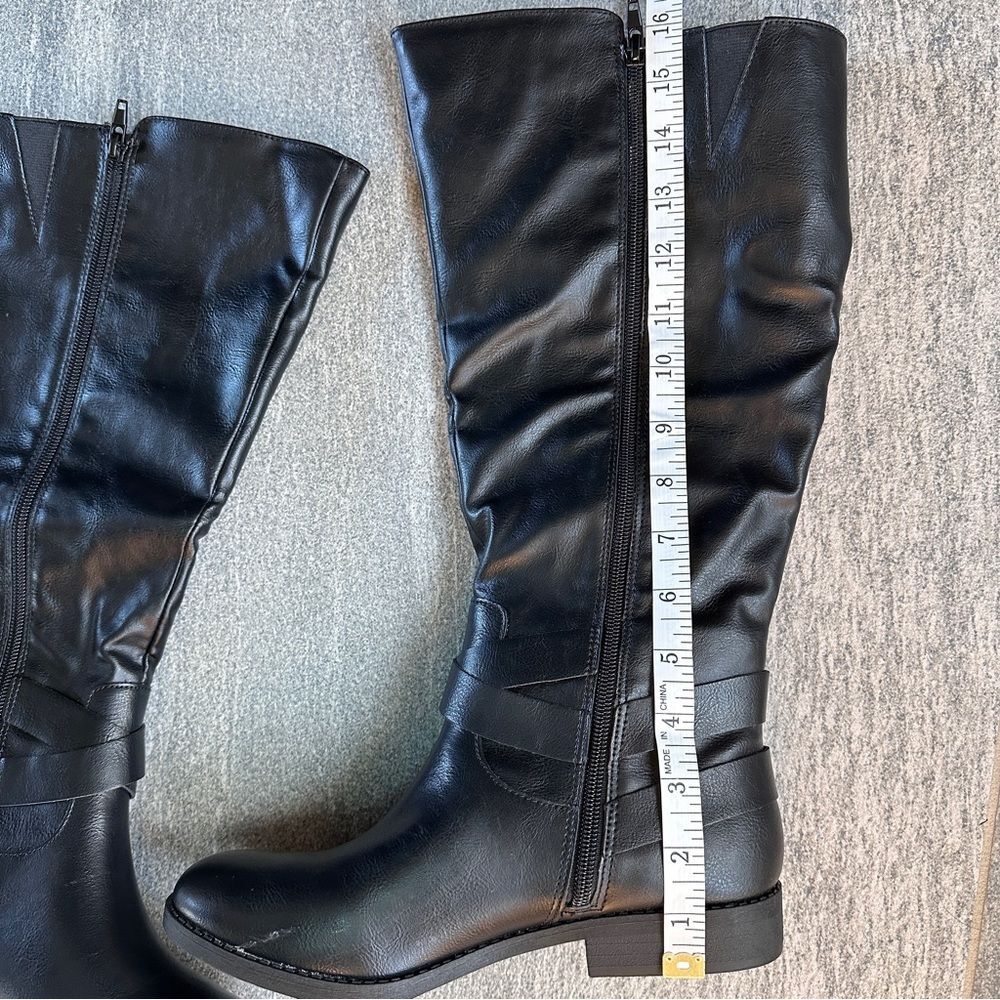 NWT Style & Co Black Riding Boots Faux Leather Wide‑Calf Round Toe Full Zip 7.5 - Picture 3 of 16